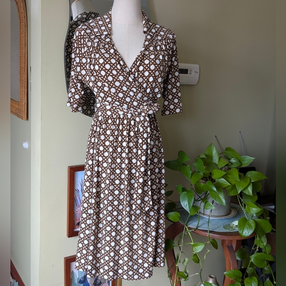 Talbots Petites Geometric Lattice Faux Wrap Dress - Size 6P